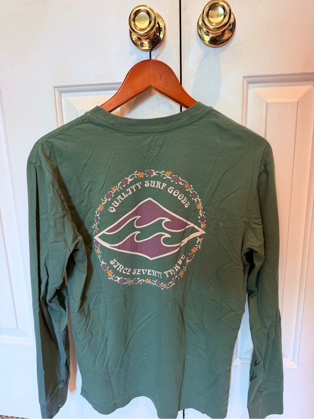 Billabong Olive Green Long Sleeve Tee with Purple Surf Logo